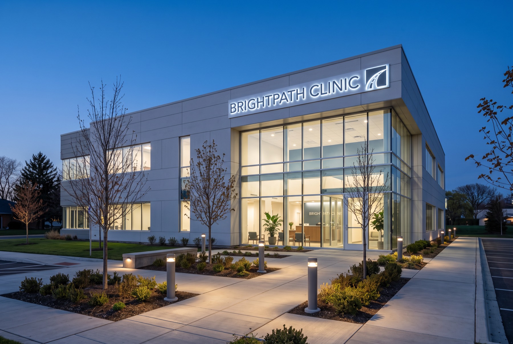 Illuminated letters and logo, clinic exterior
